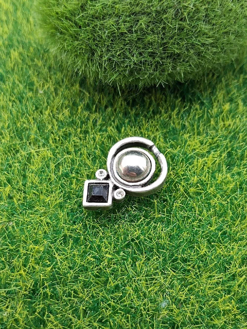 Silver-Tone Black Stone Accent Drop  Charm P501